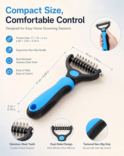 Double-Sided Pet Grooming Tool pro Brush for Deshedding Dog Brush Removes Tangles Knots and Loose Fur Long Haired Pet Brushes Comb for Dogs & Cats Pets Hair Remover Shedding(1pcBlue(M)) - color: 1pcBlue(M)