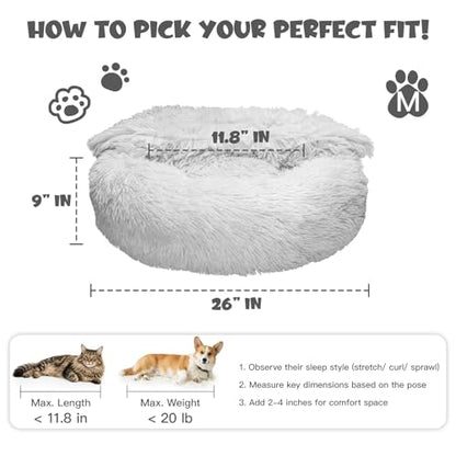 Himax Dog Beds for Small Medium Dogs, Donut Dog Bed with Blanket Attached, Calming Dogs Bed Washable (20"/26"/35") Light Grey - color: Light Grey, size: 26.0"L x 26.0"W x 9.0"Th