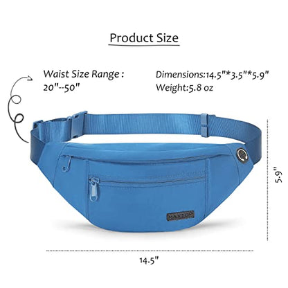MAXTOP Large Crossbody Fanny Pack with 4-Zipper Pockets,Gifts for Enjoy Sports Festival Workout Traveling Running Casual Hands-Free Wallets Waist Pack Phone Bag Carrying All Phones - color: Blue(Washed Nylon with Blue Zipper), style: Large Fanny Pack(4 Zi