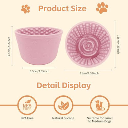 Dog Lick Bowl,Anxiety Relief Non-Slip Silicone Treat Bowl,Durable Anti-Choking Long-Lasting Enrichment Slow Feeder Licking Mat for Small Medium Large Breed,Freezable BPA Free Silicone Dishwasher Safe - color: Pink, size: S-M