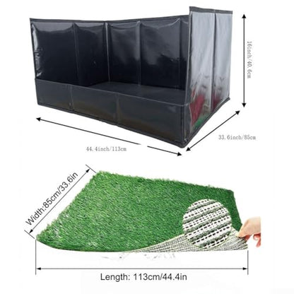 Foldable Dog Grass Pad with Tray, High Walls Pee Potty Trainer Large Medium Small Dogs, Portable Artificial Turf Mat, Control, Gray(Black XL) - size: Black XL