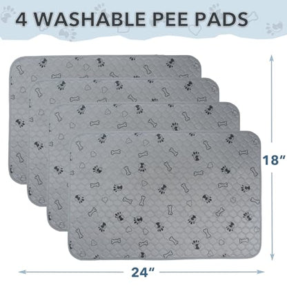 Reusable Potty Pads for Dogs - 4 Pack 18"x24" Washable Pee Pads Waterproof Puppy Pads with Non-Slip Backing, Super Absorbent & Leakproof Pet Training Pads for Potty, Crate, Playpen, Bed, Sofa - size: 18''x24''(Pack of 4)