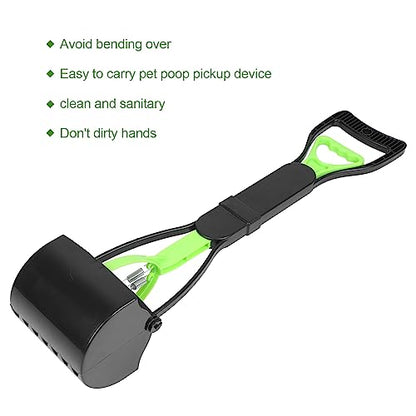 Pet Pooper Scooper, 23.7 Heavy Duty Dog Pooper Scooper, Long Handle Poop Picker Upper, Portable Pet Waste Grabber for Yard, Grass, Dirt, Double Spring, Dog Supplies (Green+Black)