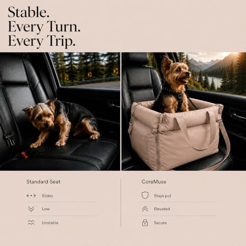 Dog Booster Car Seat for Small Dogs, Stable Non-Slip Design Up to 35 lbs, Water-Resistant PU Travel Carrier with Headrest Straps, Built-in Tether & Storage — Gray