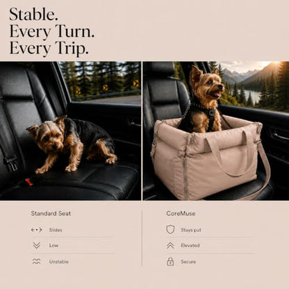 Dog Booster Car Seat for Small Dogs, Stable Non-Slip Design Up to 35 lbs, Water-Resistant PU Travel Carrier with Headrest Straps, Built-in Tether & Storage — Gray