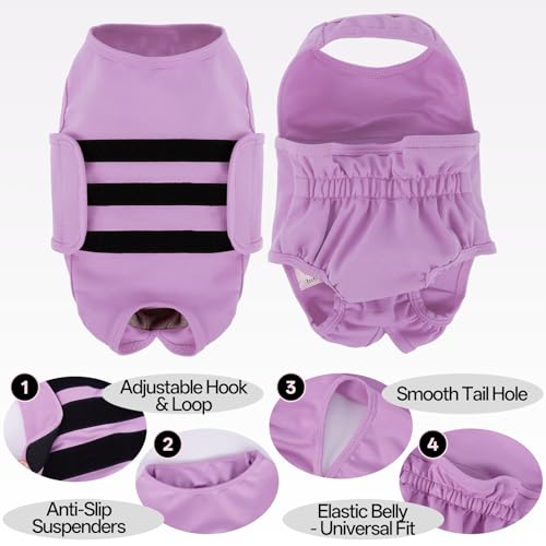 Lelepet Reusable Dog Diapers Female, Dog Period Panties, Washable Belly Band Dog with Suspenders, Girl Dog Diapers for Heat, Soft Adjustable Small Doggy Onsie with Hole Tail, Purple, XS - color: Purple, size: XS