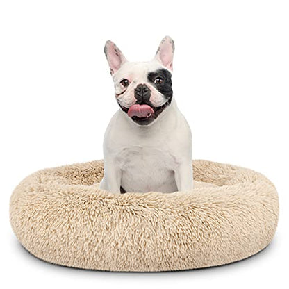 The Dog’s Bed Calming Donut Dog Bed, Plush Faux Fur Round Cuddler Nest – CertiPUR-Certified Foam, One-Piece Design, Raised Bolster – Medium (30"), Beige