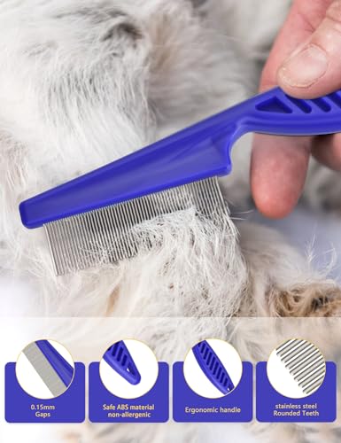 Flea Comb for Cats Dogs, 6 Pack Flea and Lice Grooming Comb Set for Cats, Pet Grooming Tools for Small, Medium & Large Pets (Pink & Blue) - color: Blue&Pink 8P