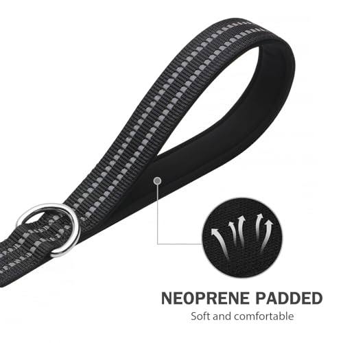 Hikiko 4 FT Heavy Duty Dog Leash with 2 Padded Handles Reflective Nylon Double Handle Dog Leash, Black - color: Black, size: 1 in x 4 ft
