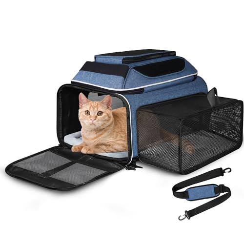 Petskd Top and Side Expandable Pet Carrier 17x12x8.5 Inches JetBlue Frontier Spirit Airline Approved, Soft-Sided Carrier for Small Cats and Dogs with Locking Safety Zippers and Anti-Scratch Mesh(Blue) - color: Blue, size: 17.0"L x 12.0"W x 8.5"H