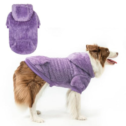 SCENEREAL Fleece Dog Sweaters Hoodie for Small Medium Large Dogs Girls Boys, Plush Fuzzy Dog Clothes Hoodies with Leash Hole, Winter/Fall Puppy Cold Weather Coat, Sherpa Hooded Sweatshirt, Purple ML - color: Purple, size: Medium-Large
