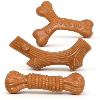 SCHITEC Dog Toys for Aggressive Chewers, 3 Pack Nylon & Wood Dog Chew Toy, Tough Chew Bone for Large Dogs 90-120lbs, Indestructible Teething Dog Toy, Chicken Flavor (Large) - style: Large
