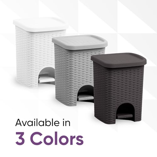 Superio Mini 6L Step Pedal Trash Can - Wicker Design, Hidden Mechanism, Durable Plastic, Ideal for Desktop, Countertop, Pet Waste/Dog Poop - Brown - color: Brown