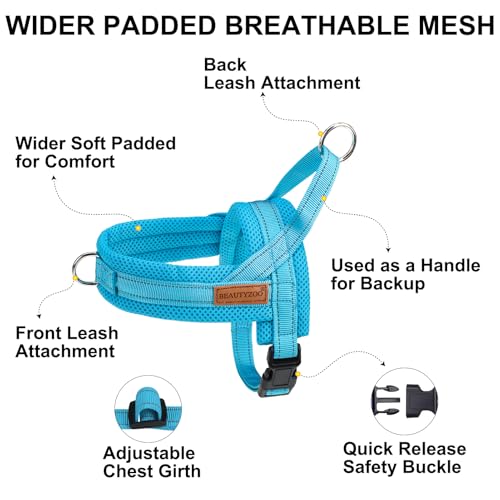 BEAUTYZOO No Pull Dog Harness Medium Sized Dog, Breathable Mesh Padded Dog Harness and Leash Set, Adjustable Reflective Escape Proof Dog Vest Harnessss Quick Fit for Training Walking, Blue M - color: Blue, size: M: Chest 21"-26.7"