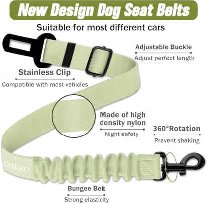 COOYOO Dog Seat Belt,Retractable Dog Car Harness Seat Belt for Car Adjustable Nylon Pet Safety Seat Belts Heavy Duty & Elastic Bungee Buffer - color: 10-Light Green