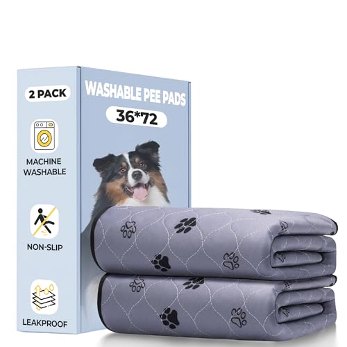 Fostanfly Washable Dog Pee Pads, 2 Pack 36''x72'' Non Slip Reusable Puppy Pee Pads with Great Urine Absorption, Dog Mats for Whelping, Potty, Pet Training - color: Gray, size: 36*72 Inch (Pack of 2)