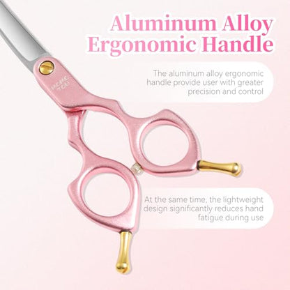 6.5'' Small Curved Dog Grooming Scissors Pink Professional Trimming Shears with Ultra-Lightweight Offset Handle CNC 440C Stainless Steel Blades Pet Scissors for Face and Paws - color: Pink Curved