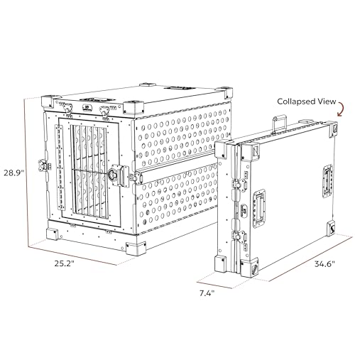 K9 Kennel Boss - Heavy Duty Fully Collapsible Powder-Coated Aluminum Dog Crate - Medium (Gray) - color: Gray, size: 34.6"L x 25.2"W x 28.9"H
