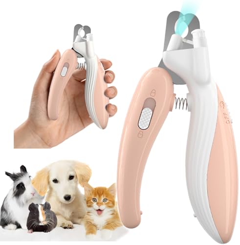 Cat Dog Pet Nail Clippers with Light, Llluminates Cat Dog Nails or Bloodline,Safety Pet Nail Clipper for Dogs, Cats, Rabbits Sharp No Nail Splitting (Pink) - color: Pink