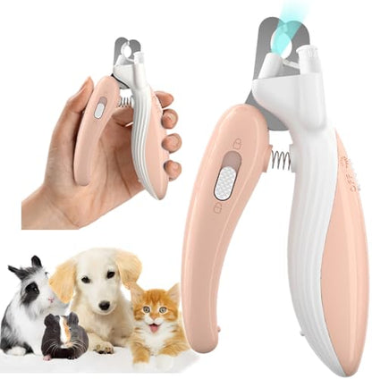 Cat Dog Pet Nail Clippers with Light, Llluminates Cat Dog Nails or Bloodline,Safety Pet Nail Clipper for Dogs, Cats, Rabbits Sharp No Nail Splitting (Pink) - color: Pink