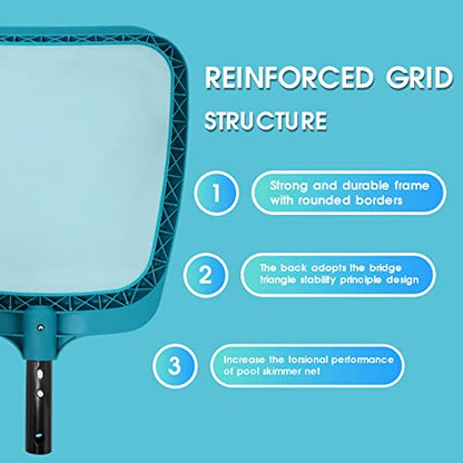 POOLWHALE Professional Pool Skimmer Net,Fine Mesh Net Bag,Heavy Duty Swimming Leaf Skimmer Cleaning Tool - Fast Cleaning,Debris Pickup Removal- Fits Standard Swimming Pool Poles(No Pole) - size: Pool Skimmer