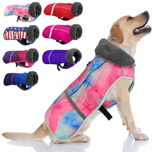 Doglay Dog Coat, Waterproof Dog Jacket Pet Winter Coat for Cold Weather with Thicken Furry Collar, Reflective Puppy Winter Jacket Warm Fleece Lining for Small Medium Large Pets - color: Multicolor, size: S(Chest : 11-18.11" , Back : 9.84")