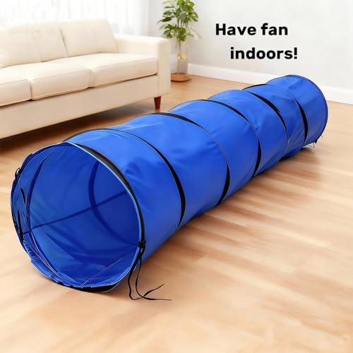 Dog Agility Tunnel with Carry Bag and Ground Spikes, Foldable 10-Foot Tunnel for Dog Training, Dog Agility Equipment for Outdoor, Backyard, Indoor Use, KINETOVOLTA