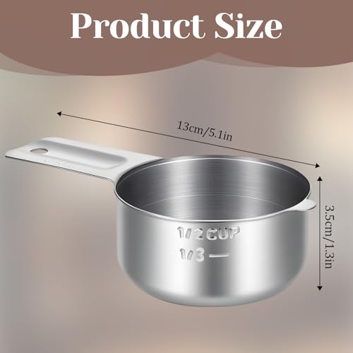 1/2 Cup Single Measuring Cup, Stainless Steel Measure Cups, Engraved Marking Single Measuring Scoop, Metal Measure Cups for Kitchen (120 ml | 4 oz | 120 cc)
