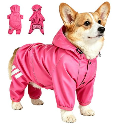 Dog Raincoat Waterproof Windproof Full Body Pet Jacket, Adjustable Reflective Puppy Rain Suit with Leash Hole, Lightweight Foldable Dog Coat for Small Medium Dogs(Pink, XL) - size: XL(Length 15'')