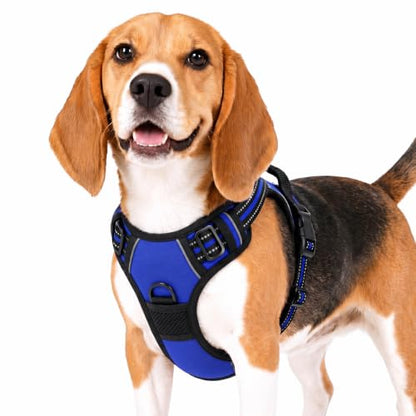 Funfox No Pull Dog Harness, Adjustable Pet Vest with Control Handle & Front Clip, Reflective Design for Small Medium Large XL Dogs, Blue M - color: Blue, size: M