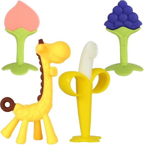 Haili XMGQ Baby Teething Toys 3-6 Months, Baby Chew Teether Toys BPA Free, Babies Teething Relief for Infants, Banana Toothbrush, Fruit Shape Giraffe Newborn Teether Gift for Baby Boy and Girl Toy