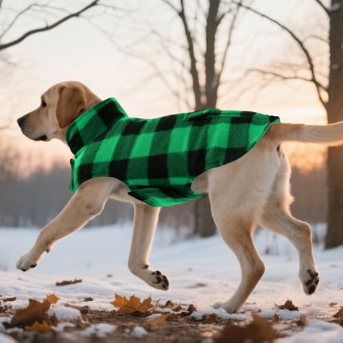 ASENKU Dog Winter Coat, Fleece Doggie Jacket Plaid Reversible Vest Waterproof Windproof Cold Weather Clothes for Small Medium Large Dogs (S, Green) - color: Green, size: Small