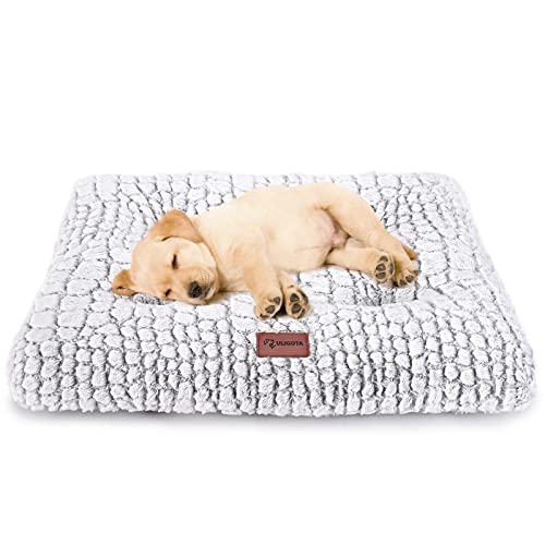 Dog Bed Crate Pad Plush Dog Crate Mat for Small Medium Large Dogs Soft Dog Bed Anti Slip Fulffy Comfy Kennel Pad - color: White, size: Medium 30"x20"