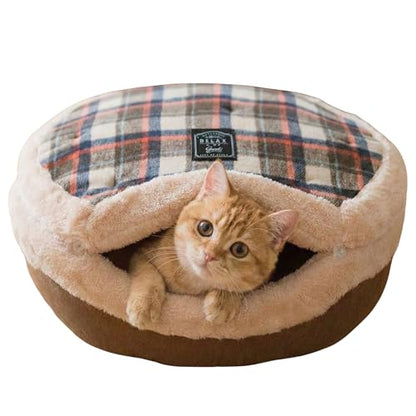 Cat Bed Cave - Enclosed Hideaway with Detachable Lid & Mat for Kitten (Brown) - color: Brown