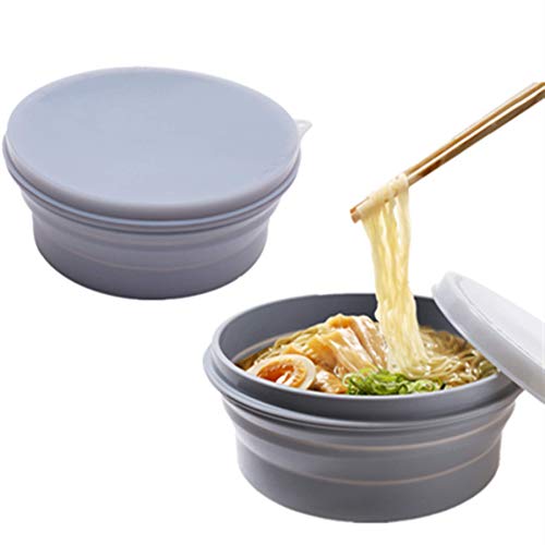 IYYI ME.FAM Silicone Collapsible Bowl with Lid - 800ML Folding Travel Bowl for Camping, Hiking - Heat Resistant - color: Grey-2 Pack