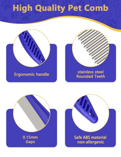 CAPHONT Flea Comb for Cats with Handle, 4 Pcs Flea Brush Tear Stain Comb Grooming Face and Matted Hair Paws Pet Lice Comb for Small, Medium & Large Cat Dog Kitten Rabbit - color: Blue&Pink 4P