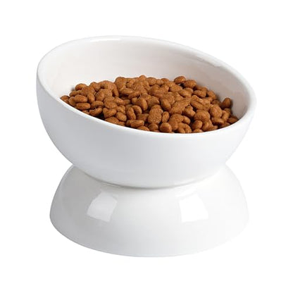 ABRUTY Cat Water Bowl, 16 OZ Ceramic Elevated Cat Bowls, 15° Tilted and Raised Pet Food Dish, Anti Vomiting Protect Pets' Spines and Whisker Fatigue - color: White, size: 1 Pack