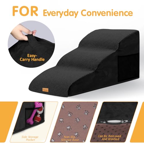 Topmart High Density Extended Foam Dog Ramp&Steps 3 Tiers,15.7" High | Non-Slip Dog Stairs with Removable Cover,Soft Foam Pet Ladder,Best for Injured,Older Cats,Pets with Joint Pain - color: Black, size: 33.1*15.7*15.7