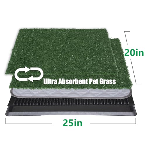 Reusable Training Pad Potty with 2-Pack Replaceable Artificial Grass Quick Absorbent Indoor Portable Dog Patio Potty Washable Pee Pad for Small Medium to Large Dog
