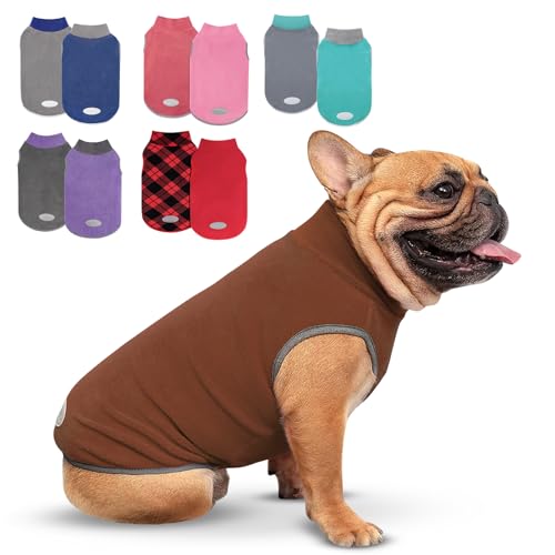 cyeollo Fleece Dog Sweater Vest, Reflective Dog Sweatshirt Pullover Doggie Jacket for Small Medium Large Doggie Clothes Boy Girl Pets, Brown & Khaki M - color: Brown & Khaki, size: Medium