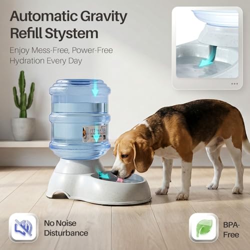 Flexzion Automatic Pet Feeder & Waterer Set of 2 Pack, Self Feeding Replenish Dog Cat Bowls, Gravity Food & Water Storage Container Fountain Jug Pet Supplies Plastic Skid Proof Rubber Feet (1 Gallon) - color: Waterer + Feeder, size: 4-6 lb Feeder (1 Gallo