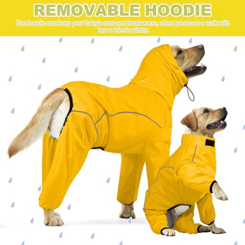 Dog Raincoat, Waterproof Dog Rain Jacket with Removable Hood，Adjustable 4 Legs Pet Poncho with Leash Hole，Reflective Stripe Hooded Snowproof Windproof Clothes for Small to 3X-Large Dogs, M - color: LightYellow, size: M