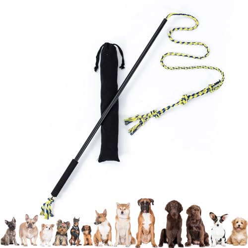 Interactive Flirt Pole Toy for Dogs Chase and Tug of War,Durable Teaser Wand with Pet Fleece Rope Tether Lure Toy to Outdoor Exercise & Training for Small Medium Large Dogs (Black) - color: black