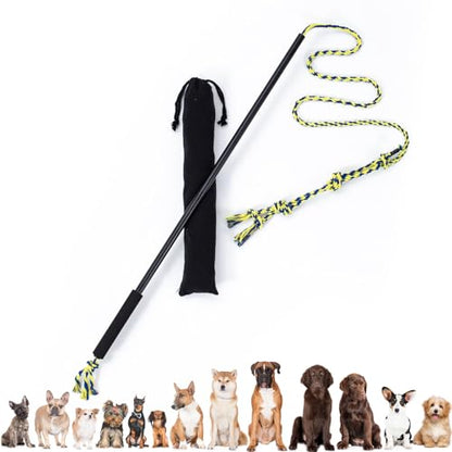 Interactive Flirt Pole Toy for Dogs Chase and Tug of War,Durable Teaser Wand with Pet Fleece Rope Tether Lure Toy to Outdoor Exercise & Training for Small Medium Large Dogs (Black) - color: black