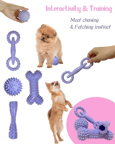 4 Pack Puppy Toys for 2-8 Months Puppies Cute Purple Teething Toys Soft Durable Interactive Chew Toy for Small Dogs - color: Purple