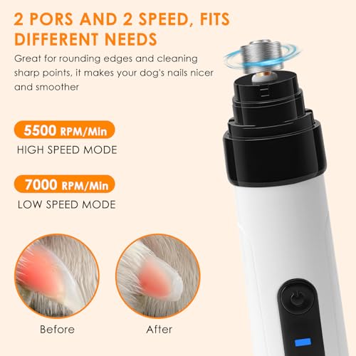 Ntrjtrss Quiet Dog Nail Grinde with 2-Speed, Professional Groom Pro Nail Grinder for Dogs for Small/Medium/Large Dogs & Cats, Rechargeable Grind Pro for Dogs with Replacement Grinding Heads