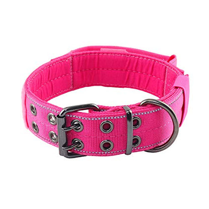 Reflective Dog Collar Heavy Duty Tactical with Control Handle and Metal Buckle for Dog Training(M,Pink) - color: Pink, size: Medium (Pack of 1)