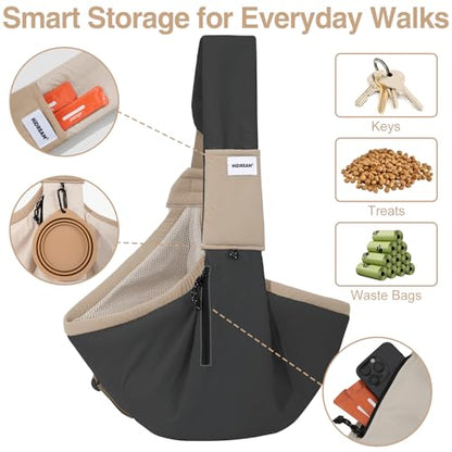 Dog Sling Carrier, Small Dog Carrier Sling for Cats & Puppies 20 lbs, Dog Carry Bag with Pockets, Light Water-Resistant Nylon, Pet Sling Carrier for Senior Pet Walks,Travel, Crowds,Home(Charcoal Gray) - color: Charcoal Gray