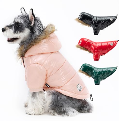 PINA Dog Winter Coat with Faux Fur Hood, Windproof and Warm, Suitable for Small to Large Dogs, Pink, Large - color: Pink, size: L(chest:21.6in)
