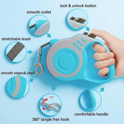 Retractable Dog Leash Lightweight 10/16FT Leash with Non-Slip Handle | for Small Medium Dogs (Gray Blue, 16FT) - color: Gray Blue, size: 16 FT